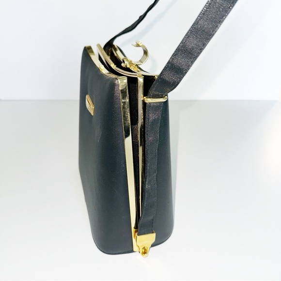 Vintage Sanremo Black Structured Handbag Adjustable Strap Academia Grannycore - Picture 5 of 16